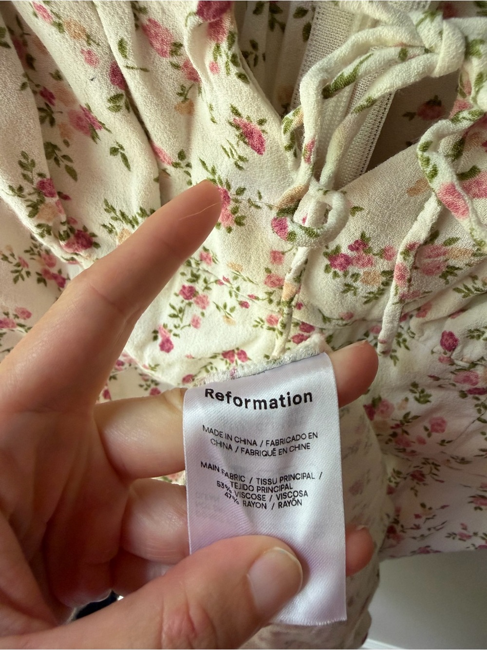 Reformation Corbin Milkmaid Puff Sleeve Floral Dress Cream Pink Size 6 Coquette - Picture 7 of 7